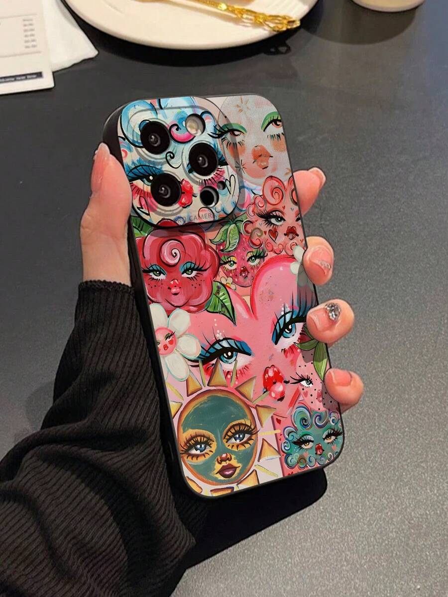 Abstract Sun Heart Liquid Silicone Mobile Phone Case Full-Body Protection Shockproof Anti-Fall TPU Soft Rubber Case - Multicolor - View 1