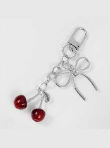 1pc Y2K Delicate Luxurious Fashion High-End Chic Gold/Silver Hollow Chain Bow Knot Simulated Cherry Key Chain Suitable For Women/Girls Daily Wear Holiday Gift Summer Bows