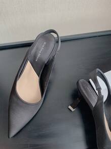 Xin Jing Shoes 女士黑色细高跟露跟鞋，优雅尖头高跟鞋，猫跟鞋