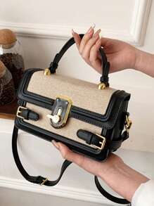 Spring New Lightweight Minimalist Fashion Small Square Handbag, PU Material, For Women - Black - View 2