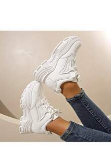 Women's Hidden Heel Small White Sneakers, 2025 New Spring Casual Platform Chunky Chunky Sneakers To Make Legs Look Longer - White - View 5