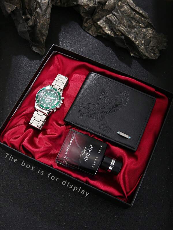 Men Watch Business Sports 3-Piece Quartz Watch Gift Box Set Business Leisure Gift, Gift For Father