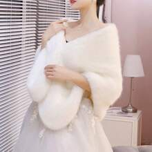 1pc High Quality White Faux Fur Shawl - White - View 2