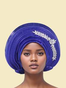 1pc Women's Headscarf, Handmade African Style Shiny Silk Layered Solid Color Rhinestone Heavy Industry Pullover Hat, Fashionable And Comfortable Headscarf Hat
