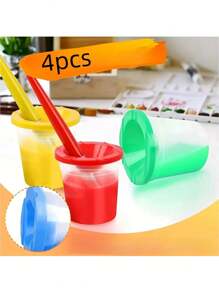 4pcs Covered Paint Brush Holder, Paint Tool Wash Bucket, Leak-Proof Mixing Cup, Watercolor Brush Cleaning Cup, Nail Art Brush Wash Cup, Small Painting Plastic Makeup Color Cleaning Cup Set, Detachable, Art School - Artist Supplies - School Supplies - Back To School Gifts - Easy To Clean - Multicolor - View 2