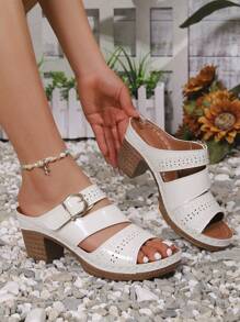 Sandale ultra-ușoare de mărime mare pentru femei de vară, noi, lucioase, cu cataramă metalică, cu linie de balansare, papuci cu toc înalt, ocazional, versatili, confortabili.