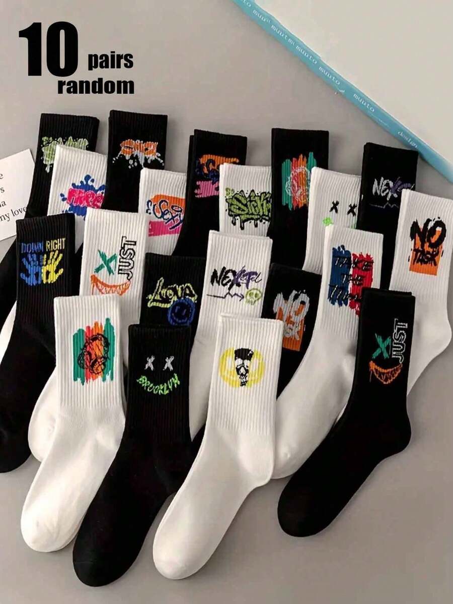 10 pares de meias femininas de cor variada, grafite, cano médio, moda versátil, macia, confortável, casual para o dia a dia