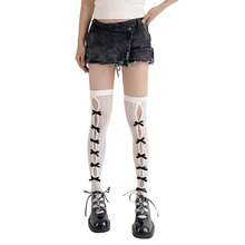 Womens Fishnet Socks Hollow-Out Bows Mesh Over Knee Socks Princess Thigh High Lace Stockings For Spring Summer Fall - C - View 1