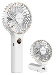 1pc Rechargeable Digital Display Portable Foldable Handheld Fan, 6-Speed Silent Desk Fan With 7 Blades, Extra-Long Battery Life - Milky White - View 2
