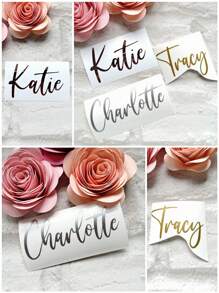 Personalized Name Vinyl Decal Custom Name Stickers Wine Glass Decal Bridal Party Decal Vinyl Lettering, Customized Name Decals, Custom 3-6 Inch Personalized Text, 1/3/5pcs Can Customize Different Texts, Name Sticker, DIY Gifts, Valentine's Day Gift, Gift For Her, Gift For Him, Gift For Mum, Gift For Friends, Home Decor, Decoration, Personalized Gift - Multicolor - View 6