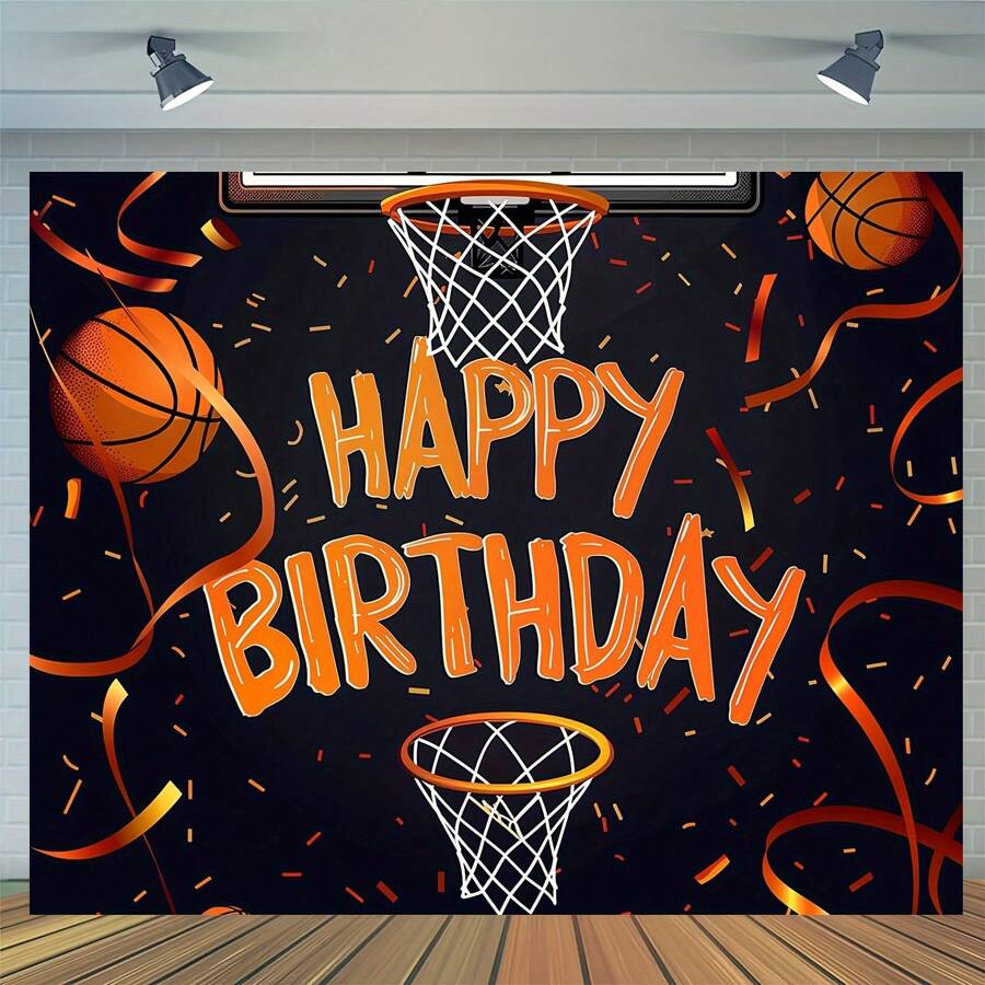 Basketball Theme Birthday Party Backdrop - Multi-Purpose Polyester Decoration, Perfect For Photography, Cake Table Banner, Indoor & Outdoor Use - Multicolor - View 1