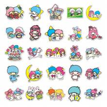 Sanrio 50 Piece Cartoon Cute Sanrio Double Star Mobile Phone Waterproof Stickers Suitcase Laptop Guitar DIY Stickers