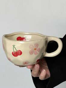 1pc Ditsy Floral Ceramic Coffee Cup, Ins Style Couple Mugs, High-Quality Breakfast Cup, Milk & Water Cup For Home Use Back To School