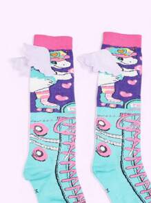 Increible par de calcetas locas para niñas pequeñas con diseño de unicornio con alas en 3D,largas, suaves, absorbe la humedad. - Multicolor - Ver 5