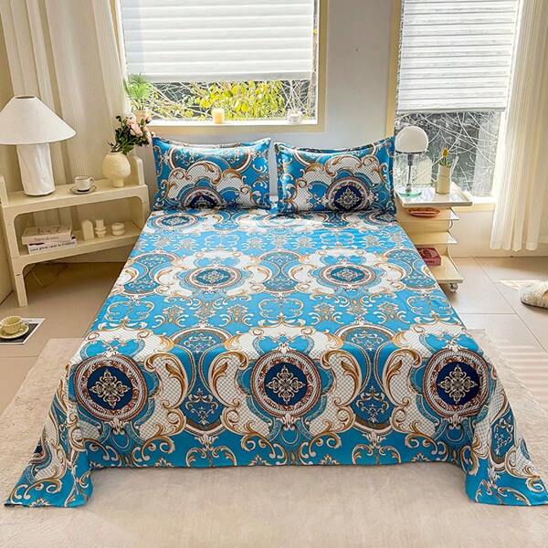 3pcs Printed Bedding Set - 1 Bed Sheet + 2 Pillowcases, All Season Dustproof 3-Piece Set, Suitable For Double Bed In Bedroom, Single Bed In Dorm (Excluding Filler)