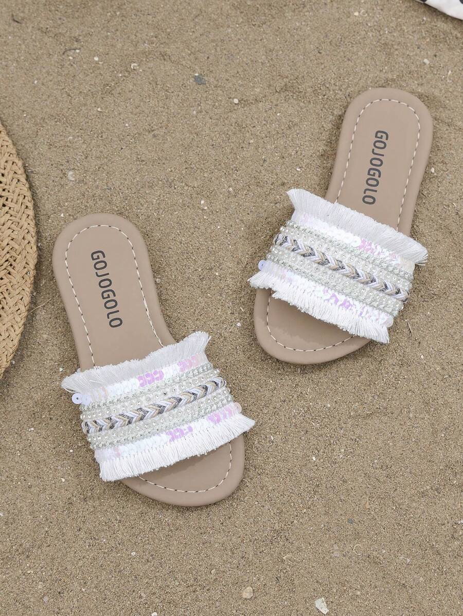 Chinelos da moda para meninas, design de borlas estilo boêmio, sandálias versáteis e simples