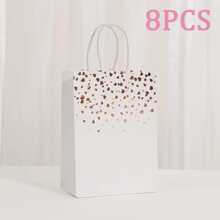 6/8/12/16/24pcs/Set 21*15*8CM Hot Stamping White Heart Pattern Gift Bags With Handles, Kraft Paper Gift Bags In Bulk, Suitable For Birthday, Wedding, Party, Party Supplies And Gift Decorations