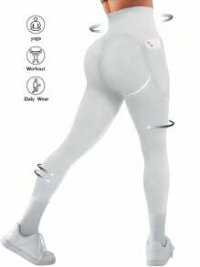Summer Workout 1pc High Waist Solid Color Yoga Leggings With Pockets, Suitable For Hiking, Outdoor Sports, And Casual Wear