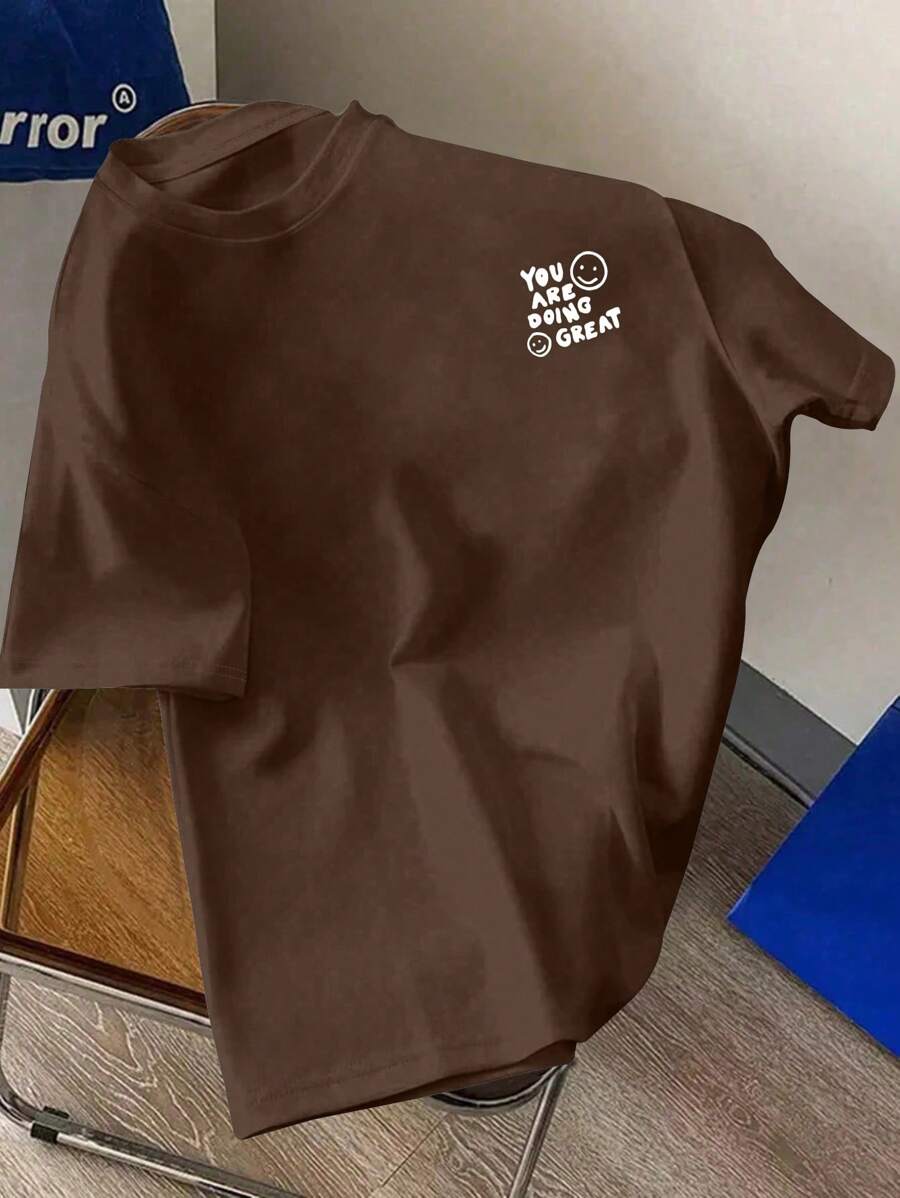 Men's Crew Neck Short Sleeve Casual T-Shirt, Solid Color Minimalist Fashion, Spring/Summer Daily Wear - Coffee Brown - View 1