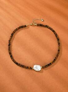 1 st. 18K vergulde natuurlijke parel en tijgeroog choker ketting voor vrouwen