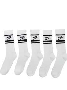 1/3/5 双男女通用白色字母图案中筒运动袜，百搭日常穿着