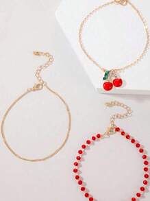 3 件套樱桃吊坠脚链，适合日常佩戴