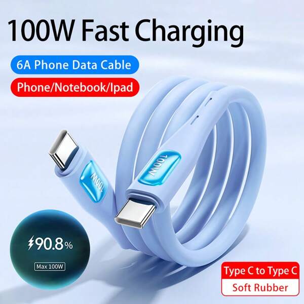 Cable cargador USB-C de 100W y 6A, de carga rápida y alta velocidad de transferencia de datos, con carcasa de silicona líquida suave, compatible con Samsung Galaxy S24 S23, 14, Redmi 13C, OPPO, Oneplus, VIVO y accesorios de teléfonos Android, disponible en negro, morado y blanco