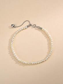 1pc 925 Sterling Silver Natural Pearl & Bead Women Bracelet, Mother's Day, Valentine's Day, Birthday, Wedding, Engagement, Bride Gift