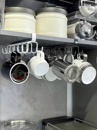1pc Double Row Mug Hook With 12 Hooks/6 Hooks, Non Perforated Storage Rack For Closets, Organizer For Hanging Cups, Space Saving Storage Rack, Kitchen Shelf, Cloth Sponge Drain Rack, Home Decoration, Kitchen Apartment Accessories, Halloween/Christmas, Women's Gifts,Mother's Day,Gift For My Mother