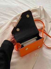 1 Set Minimalist Retro Mini Pure Colour Tote Small Square Bag Fashion Hardware Iron Edge Flap Opening Shoulder Strap Adjustable Crossbody Bag Coin Purse Suitable For Women's Daily Casual Matching Use Send A Small Package - Orange - View 4