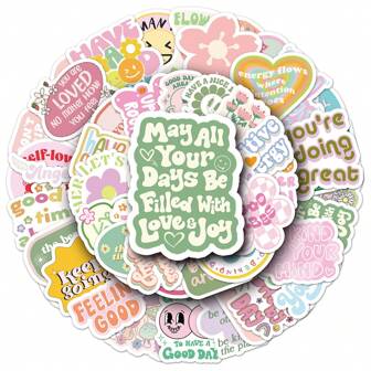 50入組鼓勵詞句塗鴉貼紙,適用於水瓶、背包和筆記型電腦的防水貼紙