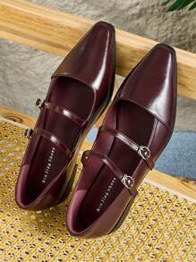 Xin Jing Shoes 女士平底鞋，时尚扣环休闲平底一脚蹬鞋，适合通勤和休闲 - 酒紅色 - 查看 8