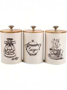 3 件装竹盖密封食品储存容器、茶、咖啡、糖罐、现代简约厨房罐 - 彩色 - 查看 4