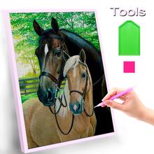 1 件令人惊叹的两匹马钻石画 - 非常适合家居装饰和墙壁艺术 - 全钻钻石帆布艺术品