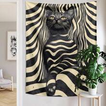 1 件白色斑点猫挂毯，涤纶挂墙装饰，适用于客厅、卧室、办公室、家居装饰、派对、矩形印花厨房壁挂布，带窗帘，包括 3 个墙钉和 2 个夹子 - 彩色 - 查看 8