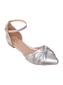 Salomé Slingback Flat Sandals Women's Comfortable Bow Pointed Toe - 銀色 - 查看 2