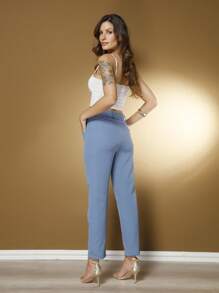 Women's Pants/Tailored Pants/Basic Pants/Elegant Pants/ Pants/Blogger Pants/Fashion Pants - Dusty Blue - View 5