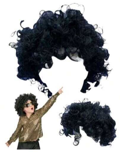 Peluca Afro, Negra Fiesta Retro, Batucada, Chinos, 70s 80s para niños y adultos, peinados, loco, ajustable