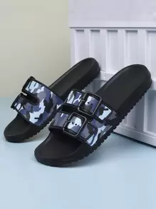 男士奢华迷彩和千鸟格印花拖鞋，时尚休闲学生防滑沙滩拖鞋