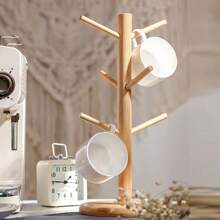 1pc Wooden Mug Holder Rack, Creative Cup Storage Organizer Drainer Shelf