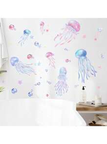 1 szt. Dekoracje do domu Naklejka ścienna z meduzą do łazienki, sypialni - samoprzylepna naklejka z PVC, czarny geometryczny wzór, asymetryczny kształt, naklejki ścienne do łazienki, naklejka winylowa do dekoracji domu, elementy dekoracyjne do sypialni, odśwież wystrój ściany w domu, wystrój łazienki, elementy dekoracyjne pokoju, wystrój salonu, wystrój domu, wystrój domu, sztuka ścienna do salonu, tapeta, spersonalizowane naklejki, lustro, lustro ścienne, lustro ścienne, lustro do pokoju