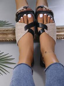 Women Square Toe Flat Sandals, Casual Retro Open Toe Summer Shoes, Various Outdoor Non-Slip Sandals - Black - View 6