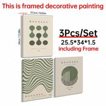 3 件/套鼠尾草绿色包豪斯墙壁艺术海报，包豪斯抽象墙壁艺术帆布画，几何现代艺术海报，客厅家居装饰，无框 - 3PCS - 查看 15