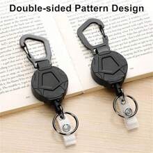 1pc Retractable Heavy-Duty Keychain With Laser Gray ID Card Holder, Cushioned Steel Cable Snap Hook, Outdoor Camping Fishing Backpack Key Chain