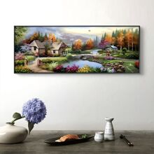 1pc - Large Size - Frameless (40x100cm/15.7x39.37in) DIY 5D Painting, Landscape & Pastoral Style, Full Round Diamond Dot Diamond Art Kit, Paint By Numbers, Handmade, Diamond Painting Set, Painting Supplies, Craft Gift, Suitable For Various Scenarios, Decoration For Home And Office Wall, Cozy Heart Room Decor, Home Wall Art, Gift