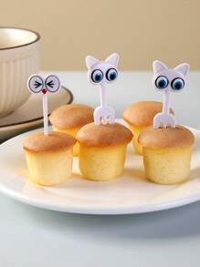 8pcs/16pcs Cartoon 3D Cat Eye Fruit Picks, Party Mini Dessert Display Sticks, DIY Sushi Rice Ball Accessories Set, Reusable Bento Lunch Decoration Forks - Cat's Eye Fruit Fork - View 4