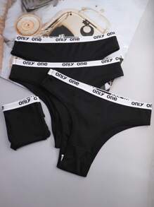 4 pezzi Mutande sportive a T alla moda da donna con fasce nere a righe e logo