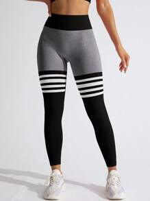 TCVC Leggings sportivi con vita a vita alta e arricciature, in colore lino rigato per donne, con alta elasticità e senza cuciture, ideali per yoga e attività indoor/all'aperto, con controllo della pancia e effetto push-up, casual e versatili