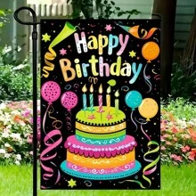 1 pieza Bandera de jardín "Feliz Cumpleaños" - Diseño de doble cara, material de poliéster, 12x18 pulgadas, adecuada para celebraciones de cumpleaños al aire libre, decoración de césped en todas las estaciones, decoración de fiestas en el patio, eventos y vacaciones, sin necesidad de electricidad, asta de bandera no incluida