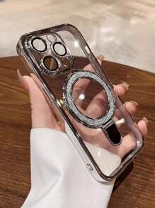 1 件透明电镀防震硅胶手机壳，带闪光滑动支架/保护手机壳，TPU 材质，兼容 /Galaxy 型号，支持无线充电 - 銀色 - 查看 4